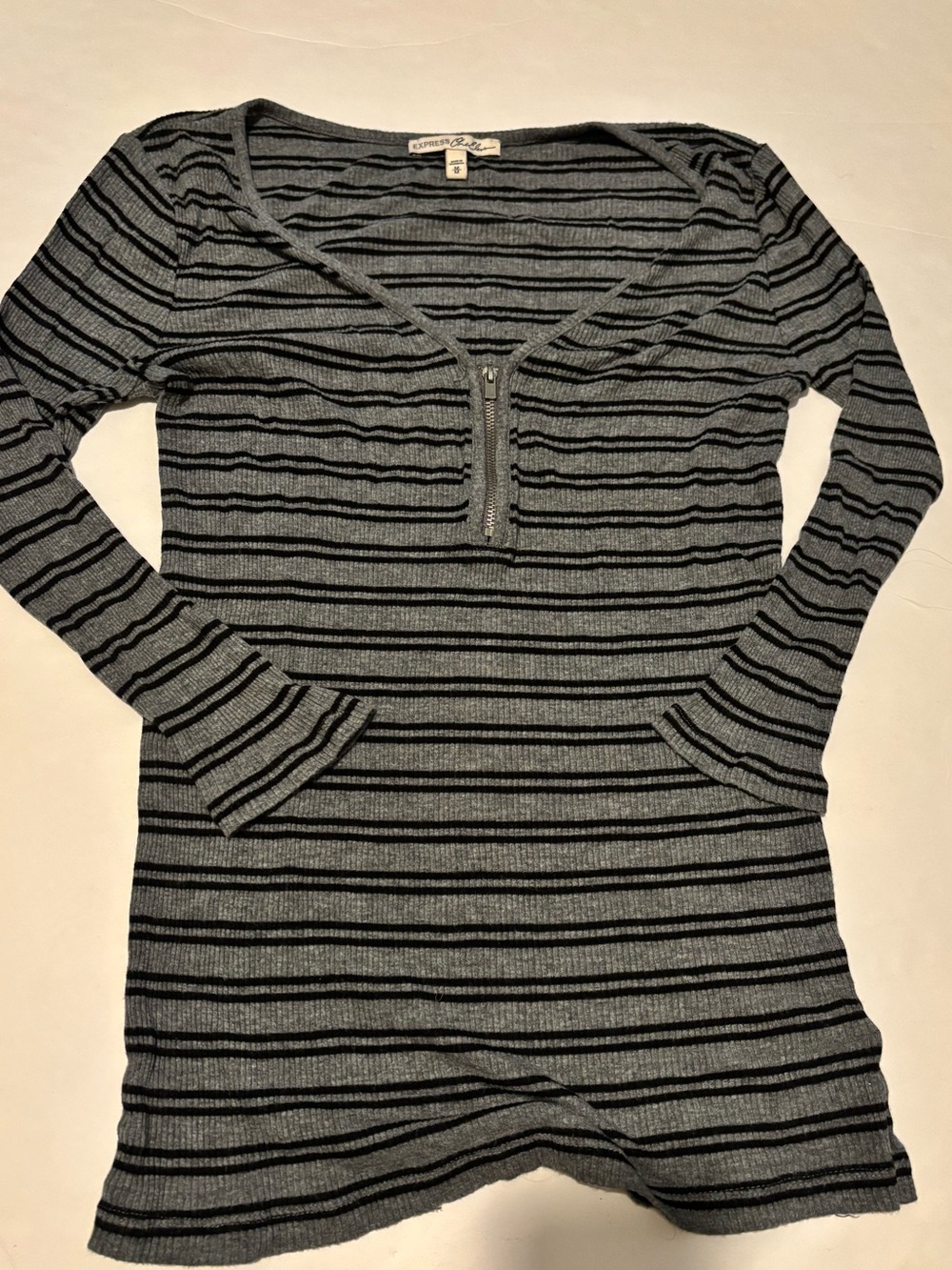 Express Gray & Black Striped 3/4 Sleeve Henley
